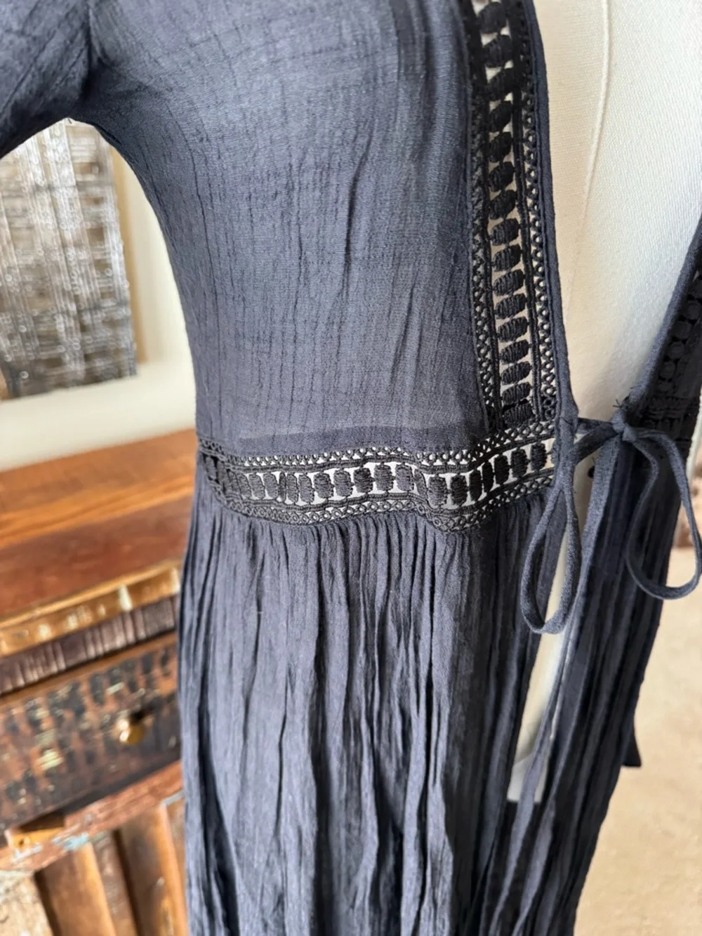 NWOT Aakaa Black Women's Swim Cover-Up Maxi Dress- size M - Picture 6 of 13